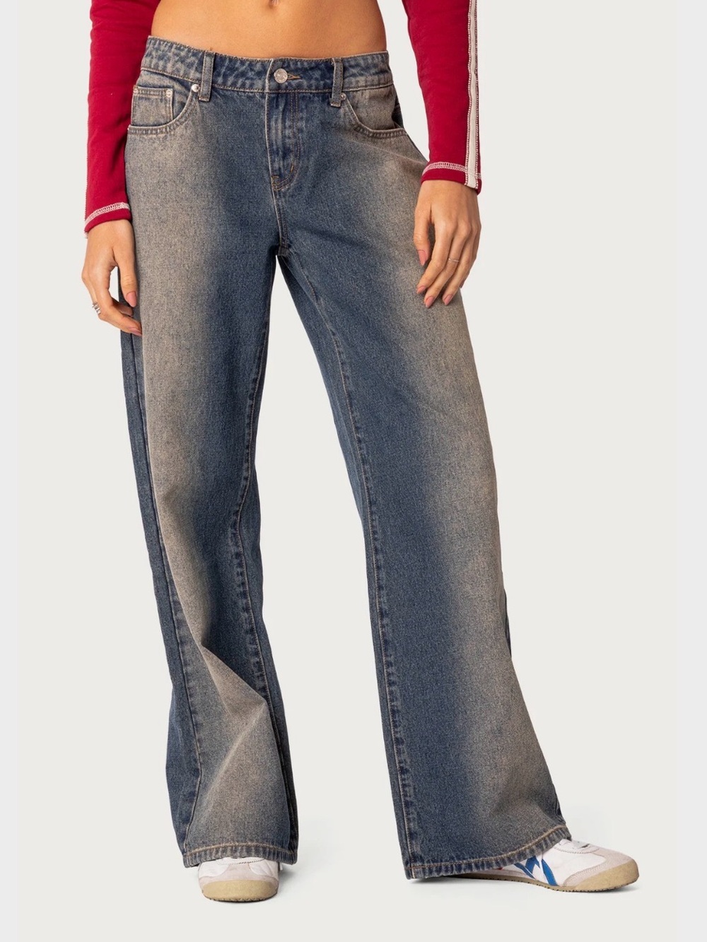 Edikted Two-Tone Muddy Washed low Rise Wide-Leg Jeans
